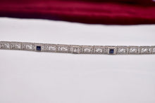 Load image into Gallery viewer, Vintage Art Deco 14K White Gold Sapphire & Diamond Filigree Bracelet
