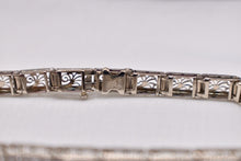 Load image into Gallery viewer, Vintage Art Deco 14K White Gold Sapphire & Diamond Filigree Bracelet