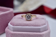 Load image into Gallery viewer, 14K Yellow Gold Vintage Natural Cushion Cut Diamond Solitaire Bezel Set Engagement Ring