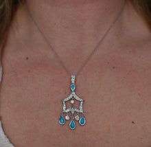 Load image into Gallery viewer, Statement Vintage 18K White Gold Turquoise and Diamond Art Deco Style Necklace