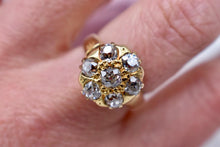 Load image into Gallery viewer, 18K Yellow Gold Victorian 1.50cts Old Mine Cut Diamond Cluster Halo Ring