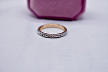 Load image into Gallery viewer, 18K Yellow Gold Platinum Edwardian Hand Engraved Wedding Band – Floral Art Deco Ring