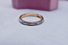 Load image into Gallery viewer, 18K Yellow Gold Platinum Edwardian Hand Engraved Wedding Band – Floral Art Deco Ring