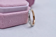 Load image into Gallery viewer, 18K Yellow Gold Platinum Edwardian Hand Engraved Wedding Band – Floral Art Deco Ring