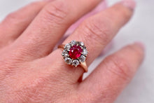 Load image into Gallery viewer, RESERVED LISTING Not For Sale Vintage Victorian 14K Yellow gold Natural Oval Ruby & Old Mine Cut Diamond Halo Ring