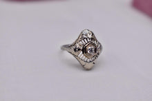 Load image into Gallery viewer, Art Deco 18K White Gold Geometric Filigree Old European Cut Diamond Navette Style Ring