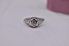 Load image into Gallery viewer, Vintage 18K White Gold Art Deco Dainty Hexagon Diamond Engagement Ring