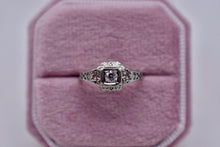 Load image into Gallery viewer, Vintage 18K White Gold Art Deco Filigree Dainty Old Mine Cut Diamond Square Engagement Ring