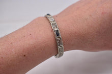 Load image into Gallery viewer, Art Deco 14K White Gold Sapphire & Diamond Filigree Bracelet