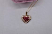 Load image into Gallery viewer, Vintage 14K Yellow Gold Ruby and Diamond Heart Necklace