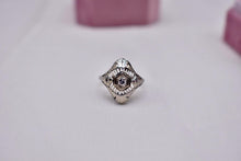 Load image into Gallery viewer, Art Deco 18K White Gold Geometric Filigree Old European Cut Diamond Navette Style Ring
