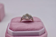Load image into Gallery viewer, Vintage Art Deco 18K White Gold Geometric Filigree Transitional Diamond Shield Style Ring
