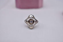 Load image into Gallery viewer, Art Deco 18K White Gold Geometric Filigree Old European Cut Diamond Navette Style Ring