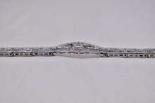 Load image into Gallery viewer, Vintage Art Deco 14K White Gold and Platinum Sapphire & Diamond Filigree Bracelet