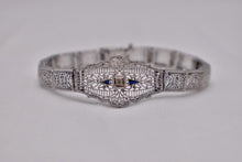 Load image into Gallery viewer, Vintage Art Deco 14K White Gold and Platinum Sapphire & Diamond Filigree Bracelet