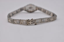 Load image into Gallery viewer, Vintage Art Deco 10K White Gold Sapphire Filigree Bracelet