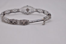 Load image into Gallery viewer, Vintage Art Deco 10K White Gold Diamond Filigree Bracelet