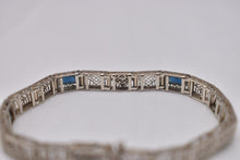 Load image into Gallery viewer, Art Deco 14K White Gold Sapphire & Diamond Filigree Bracelet