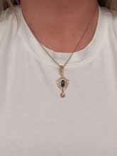 Load image into Gallery viewer, 10K Yellow Gold Victorian Sapphire & Old Mine Cut Lavalier Necklace