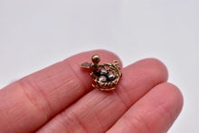 Load image into Gallery viewer, 18K Yellow Gold Vintage Handmade Wire Bird Nest Charm With Bird & Eggs