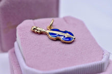 Load image into Gallery viewer, Vintage 18K Yellow Gold Blue Enamel Fabor Italian Violin Charm or Pendant