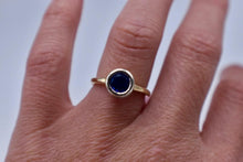 Load image into Gallery viewer, 18K Yellow & White Gold Pre Loved Vintage Unique A. Jaffe Sapphire Bezel Hidden Halo ring