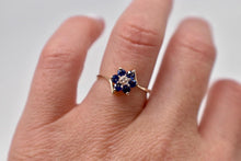 Load image into Gallery viewer, 10K Yellow Gold Vintage Sapphire & Diamond Flower Ring