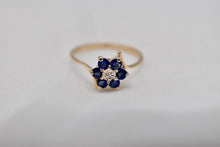 Load image into Gallery viewer, 10K Yellow Gold Vintage Sapphire & Diamond Flower Ring