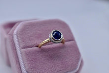 Load image into Gallery viewer, 18K Yellow & White Gold Pre Loved Vintage Unique A. Jaffe Sapphire Bezel Hidden Halo ring