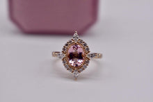 Load image into Gallery viewer, 14K Yellow Gold Custom Made Oval Morganite and Diamond Halo Ring