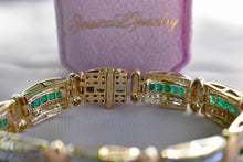 Load image into Gallery viewer, 14K Yellow Gold Vintage 5.76cts Three Row Natural Emerald and Natural Diamond Tennis Bracelet