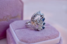 Load image into Gallery viewer, Art Nouveau 14K White Gold Fancy Multi Natural Diamond & Marquise Sapphire Ring