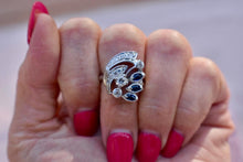Load image into Gallery viewer, Art Nouveau 14K White Gold Fancy Multi Natural Diamond & Marquise Sapphire Ring