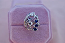 Load image into Gallery viewer, Art Nouveau 14K White Gold Fancy Multi Natural Diamond & Marquise Sapphire Ring