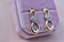 Load image into Gallery viewer, 10K Yellow & White Gold Vintage Infinity Heart Dangle Diamond Earrings