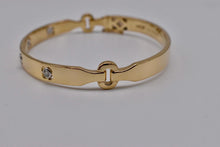 Load image into Gallery viewer, 18K Yellow Gold & Platinum Pre Loved Hearts On Fire Four Stone Diamond Copley Bangle Bracelet