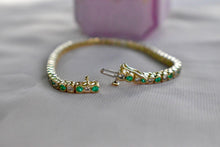 Load image into Gallery viewer, 14K Yellow Gold Vintage 3.60cts Bezel Set Natural Emerald and Natural Diamond Tennis Bracelet