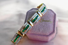 Load image into Gallery viewer, 14K Yellow Gold Vintage 5.76cts Three Row Natural Emerald and Natural Diamond Tennis Bracelet