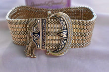 Load image into Gallery viewer, Victorian 14K Yellow Gold Enamel & Seed Pearl Tassel Buckle Bracelet