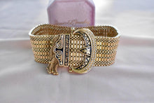 Load image into Gallery viewer, Victorian 14K Yellow Gold Enamel & Seed Pearl Tassel Buckle Bracelet