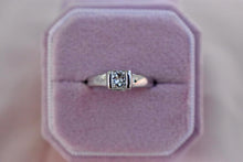 Load image into Gallery viewer, 14K White Gold Vintage IGI Certified 0.72cts Princess Cut Half Bezel Diamond Engagement Ring