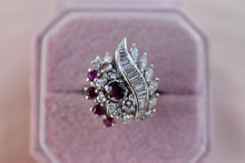 Load image into Gallery viewer, 14K White Gold Vintage Natural Ruby & Diamond Cocktail Statement Ring