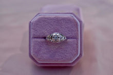 Load image into Gallery viewer, Vintage 18K White Gold Art Deco Filigree Square Shape Old European Cut Natural Diamond Ring