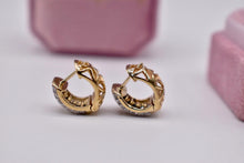 Load image into Gallery viewer, Vintage 18K Yellow Gold Natural Sapphire & Diamond Channel Set Three Row Huggie Hoop Earrings
