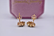 Load image into Gallery viewer, Vintage 14K Yellow Gold Oval Natural Sapphire & Diamond Screw Back Halo Earrings