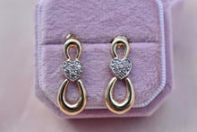Load image into Gallery viewer, 10K Yellow & White Gold Vintage Infinity Heart Dangle Diamond Earrings
