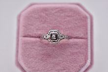 Load image into Gallery viewer, Vintage 18K White Gold Art Deco Square Shape Dainty Diamond Filagree Ring
