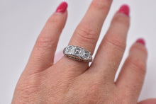 Load image into Gallery viewer, Vintage Art Deco 14K White Gold 3 Stone Transitional Cut Natural Diamond Ring