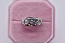Load image into Gallery viewer, Vintage Art Deco 14K White Gold 3 Stone Transitional Cut Natural Diamond Ring