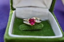 Load image into Gallery viewer, Vintage 10K Yellow Gold Imitation Ruby and Diamond Ring